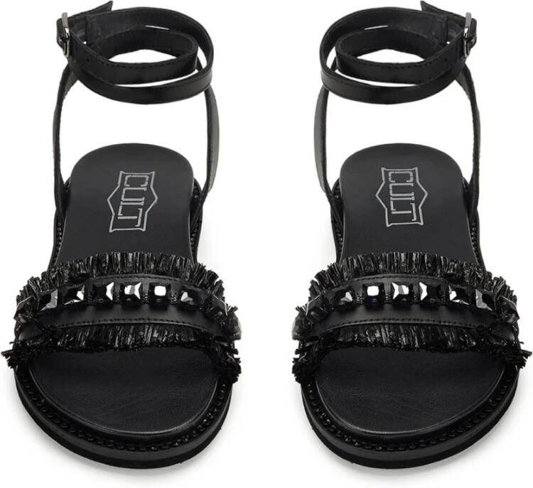 Cult Zwarte leren sandalen met enkelband Black Dames