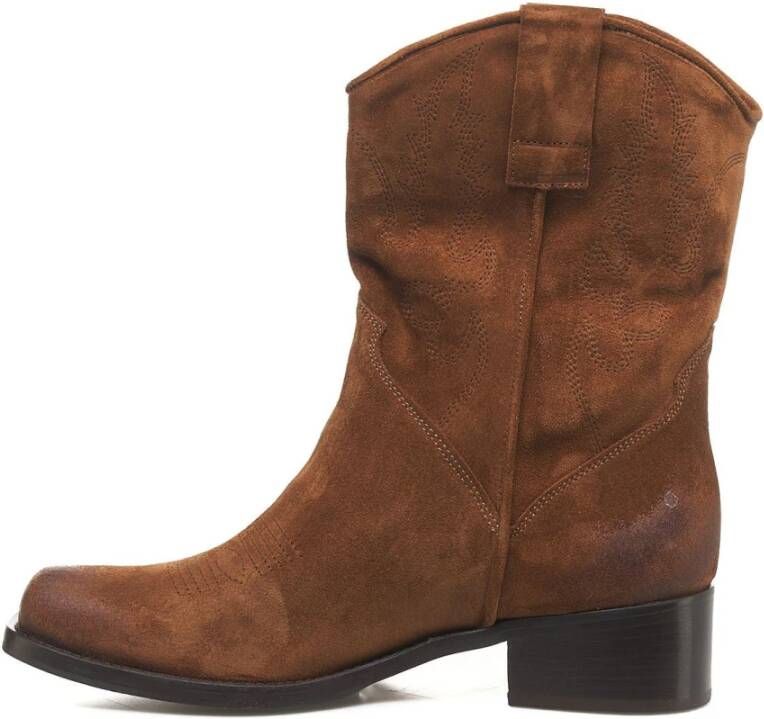 Curiosite Bronzen Western Enkellaarzen Brown Dames