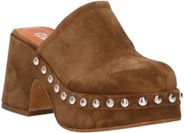 Curiosite Bruin Leren Platte Schoenen Brown Dames