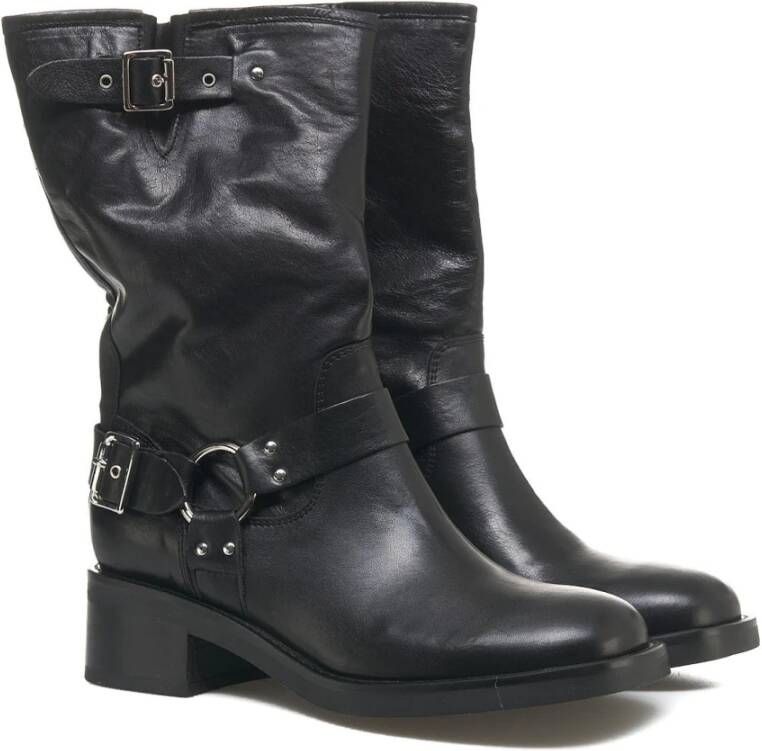 Curiosite Zwarte Biker Enkellaarzen Black Dames