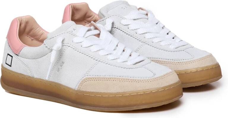 D.a.t.e. Wit Roze Leren Sneakers Rivet Sluiting White Dames