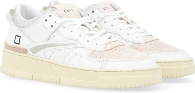 D.a.t.e. Witte en roze leren sneaker White Dames