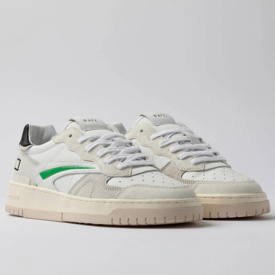 D.a.t.e. Witte Leren Sneakers met Groene Details White Heren