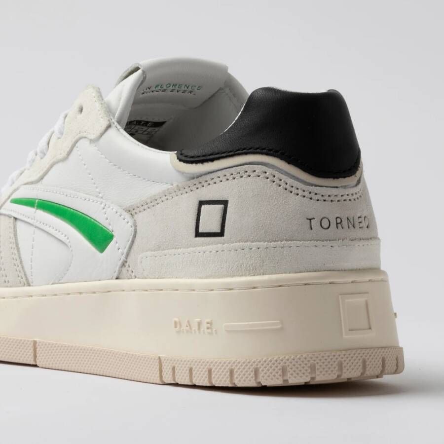 D.a.t.e. Witte Leren Sneakers met Groene Details White Heren