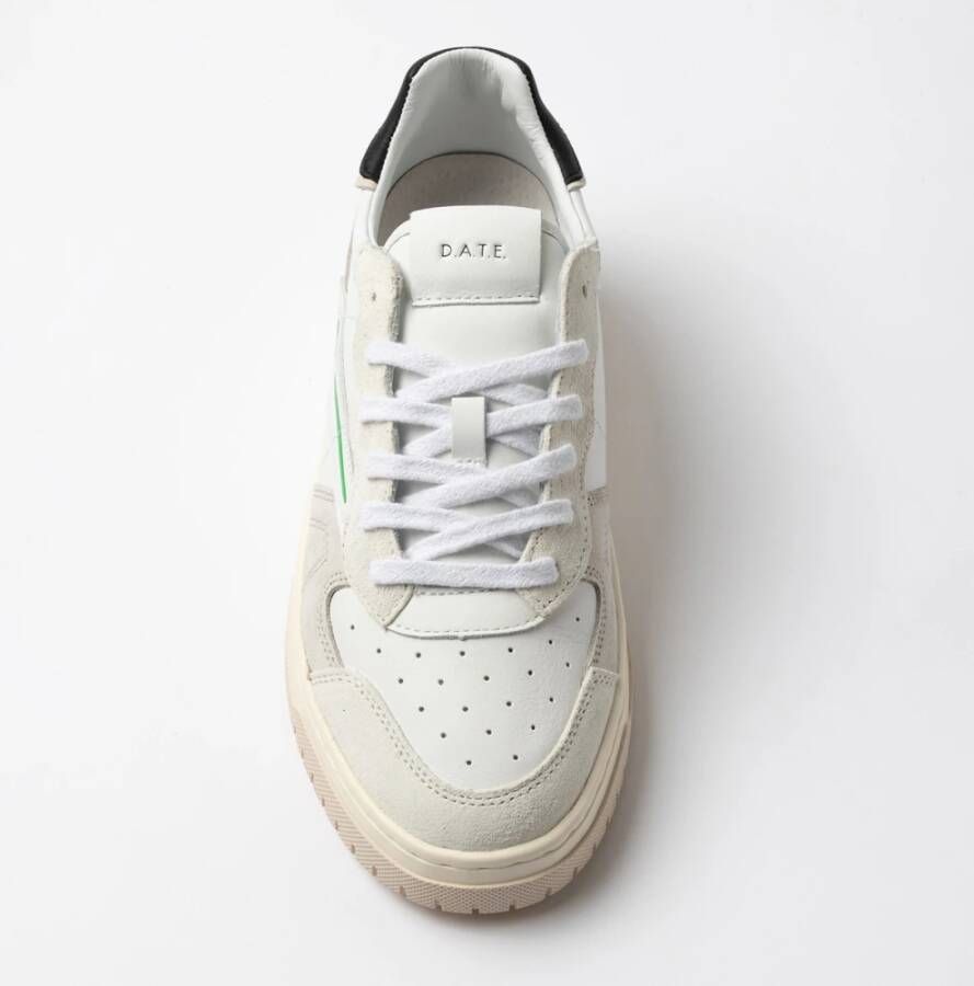 D.a.t.e. Witte Leren Sneakers met Groene Details White Heren