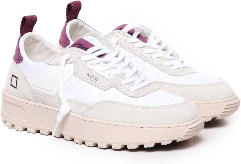 D.a.t.e. Witte Paarse Dames Leren Sneakers White Dames