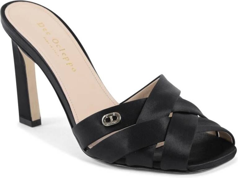 Dee Ocleppo Elegant Satin Cross-Strap Stiletto Mules Black Dames