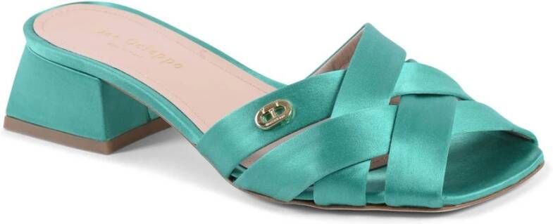 Dee Ocleppo Elegante Satijnen Cross Strap Sandalen Green Dames