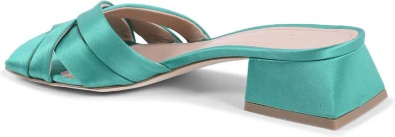 Dee Ocleppo Elegante Satijnen Cross Strap Sandalen Green Dames