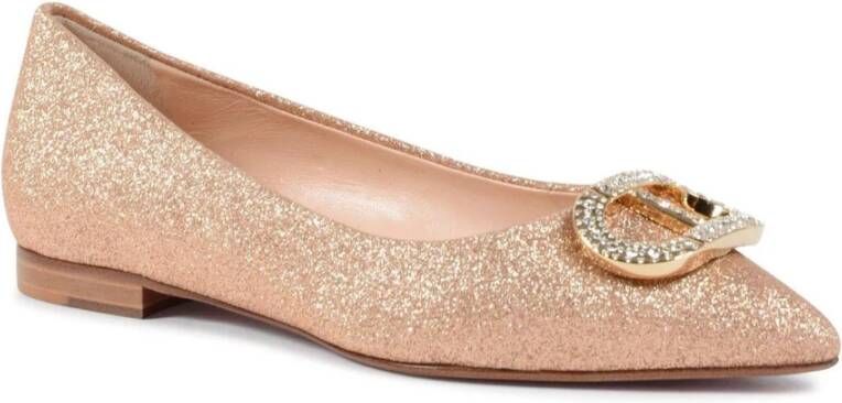 Dee Ocleppo Gouden Logo Leren Ballerina Schoenen Beige Dames