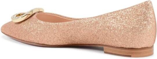 Dee Ocleppo Gouden Logo Leren Ballerina Schoenen Beige Dames