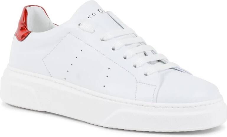 Dee Ocleppo Rode Detail Leren Sneaker White Dames