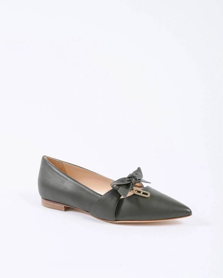 Dee Ocleppo Stijlvolle Leren Ballerina Flats met Strik Black Dames