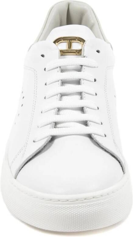 Dee Ocleppo Stijlvolle Leren Sneaker met Beige Detail White Dames