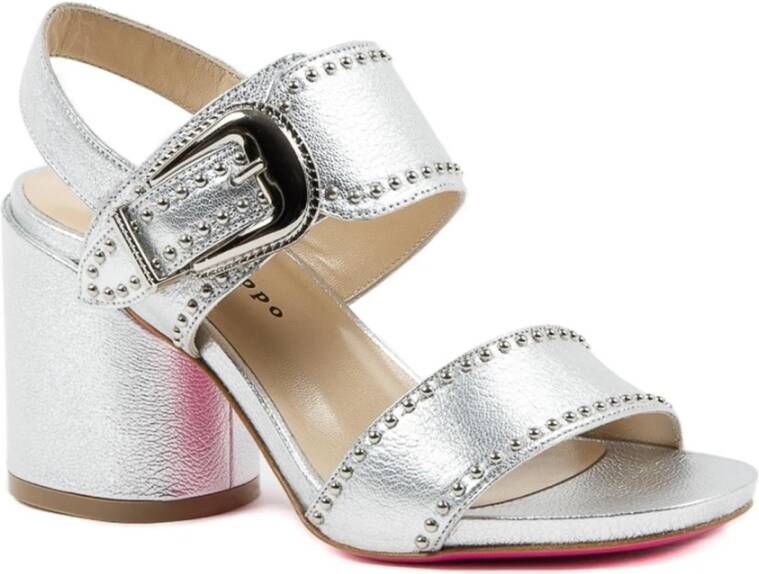 Dee Ocleppo Zilveren Leren Hoge Hak Sandalen Gray Dames