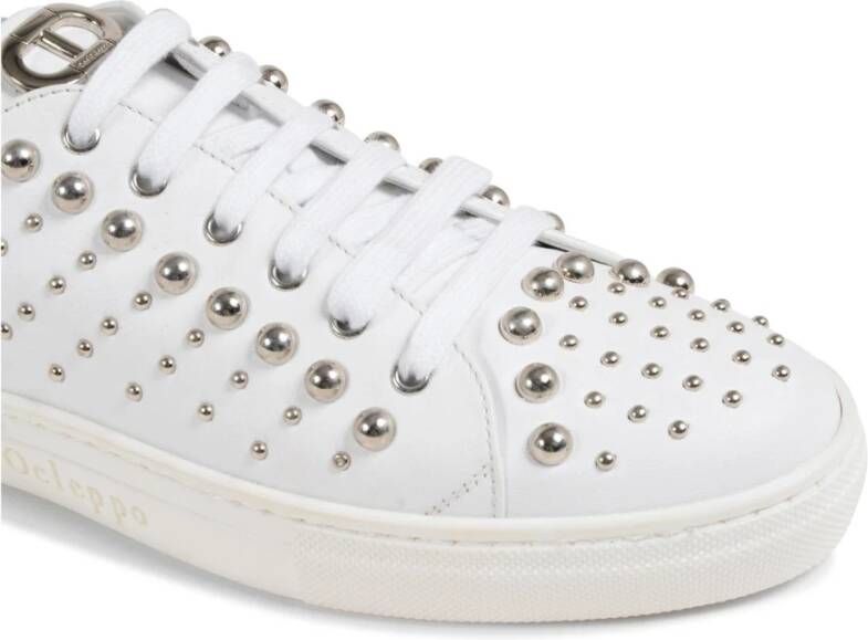 Dee Ocleppo Zilveren Studs Leren Sneaker White Dames