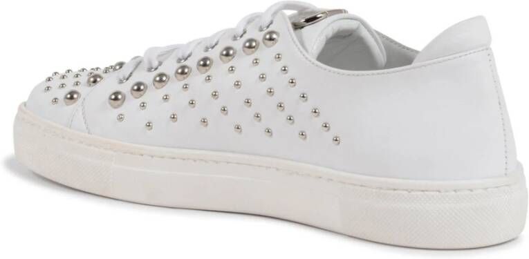 Dee Ocleppo Zilveren Studs Leren Sneaker White Dames