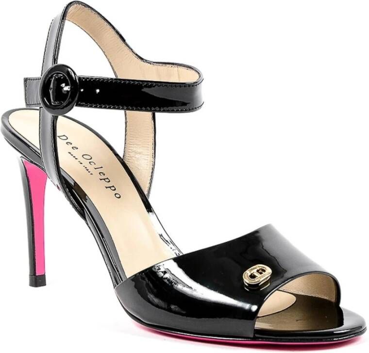 Dee Ocleppo Zwarte Leren Hoge Hak Sandalen Black Dames