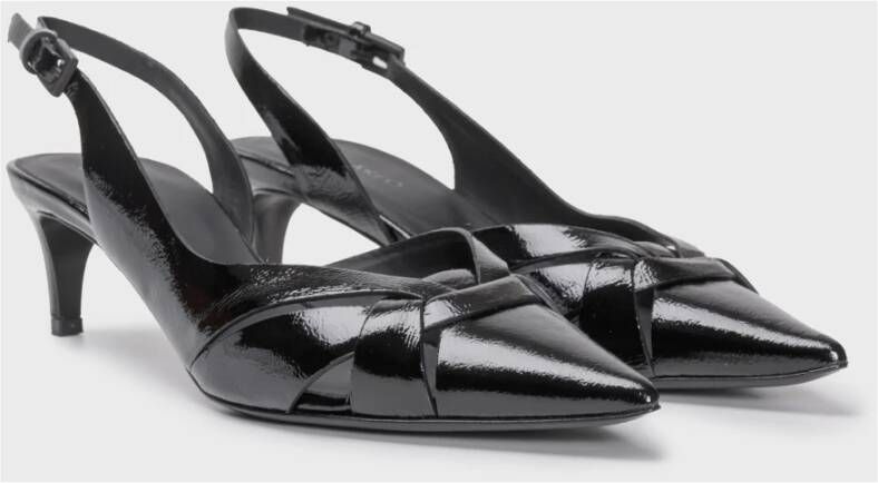 DEL Carlo Glossy Leather Slingback Kitten Heel Black Dames