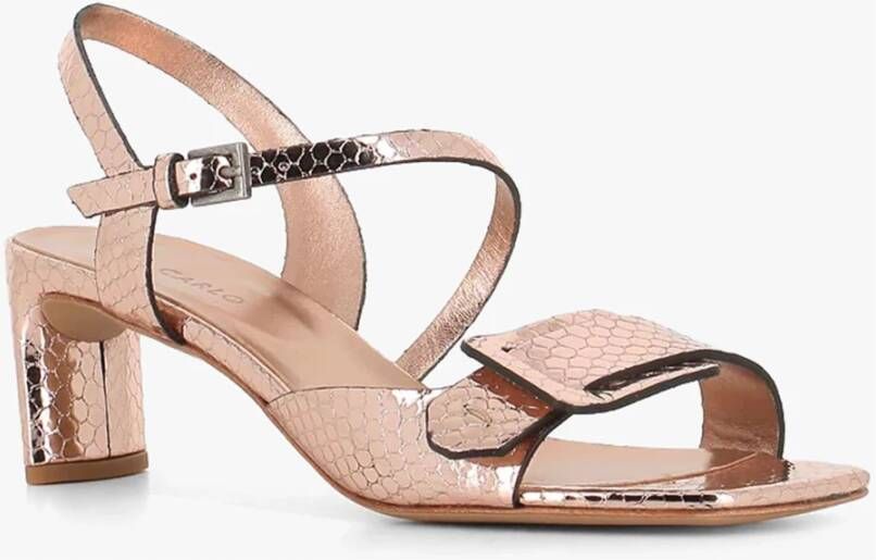 DEL Carlo Gouden Python Sandalen met Lus Gesp Beige Dames