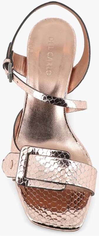 DEL Carlo Gouden Python Sandalen met Lus Gesp Beige Dames