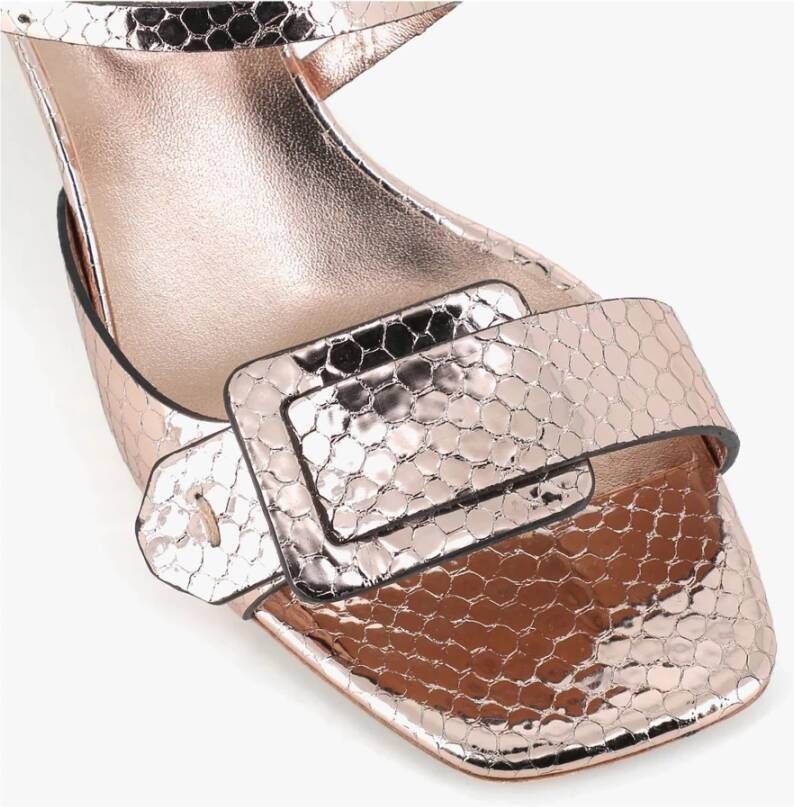 DEL Carlo Gouden Python Sandalen met Lus Gesp Beige Dames