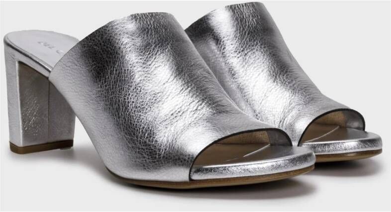 DEL Carlo Metallic Zilveren Leren Peep-Toe Muiltjes Gray Dames