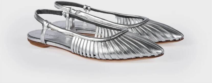 DEL Carlo Zilver Metallic Platte Sandalen met Bandjes Bovenkant Gray Dames