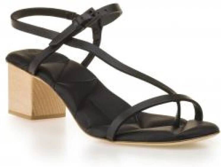 DEL Carlo Zwarte Leren Enkelband Sandalen Black Dames