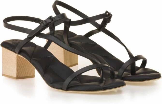 DEL Carlo Zwarte Leren Enkelband Sandalen Black Dames