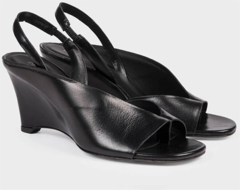 DEL Carlo Zwarte leren sleehak sandalen Black Dames