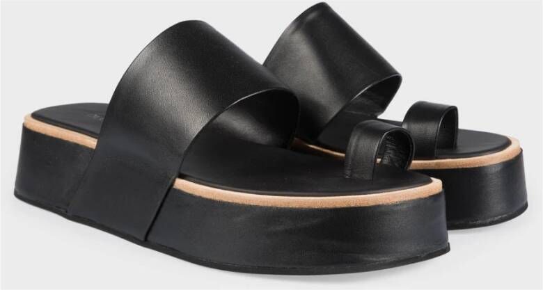 DEL Carlo Zwarte leren teenslippers platform Black Dames