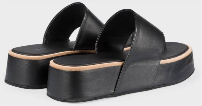 DEL Carlo Zwarte leren teenslippers platform Black Dames