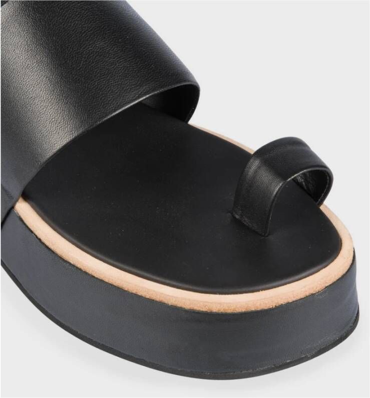 DEL Carlo Zwarte leren teenslippers platform Black Dames