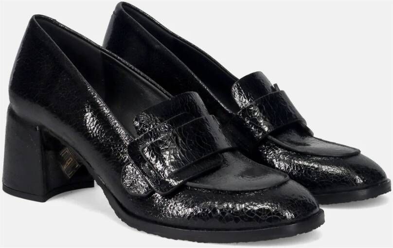 DEL Carlo Zwarte Patent Loafers met Blokhak Black Dames