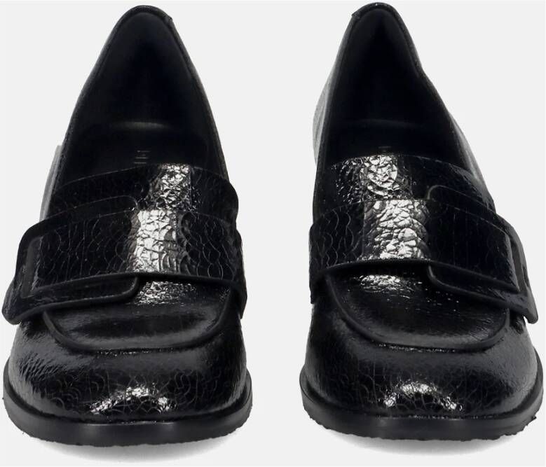 DEL Carlo Zwarte Patent Loafers met Blokhak Black Dames