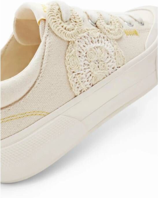 Desigual Witte stoffen sneakers voor vrouwen Beige Dames