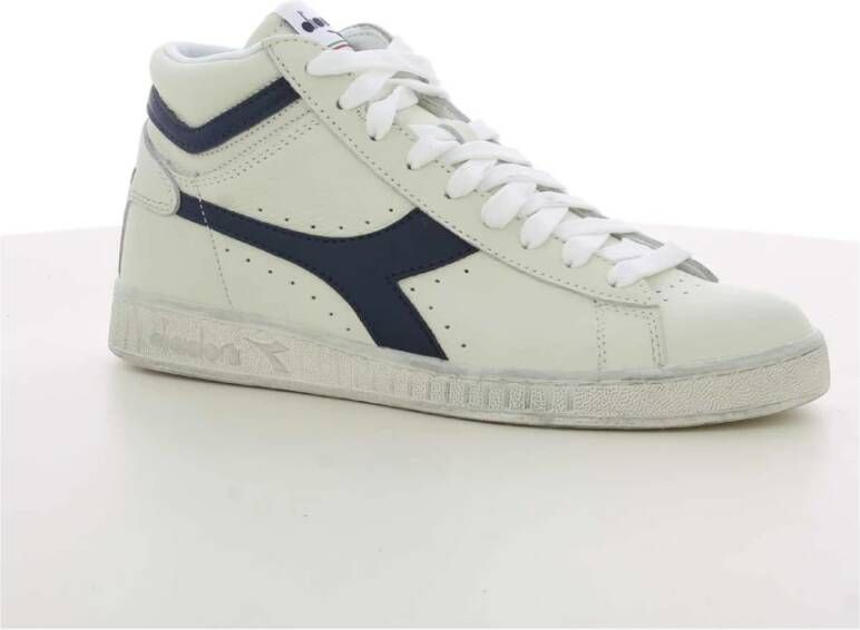 Diadora Blauwe Hoge Top Gewaxte Sneakers White Heren