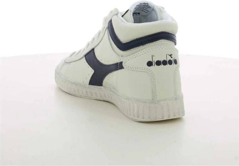 Diadora Blauwe Hoge Top Gewaxte Sneakers White Heren