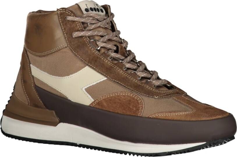 Diadora Leren sneakers met contrasterende inzetstukken Brown Heren