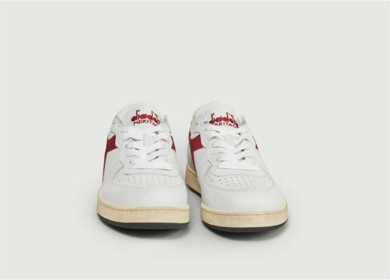 Diadora Stonewashed Leren Lage Sneakers Wit Heren