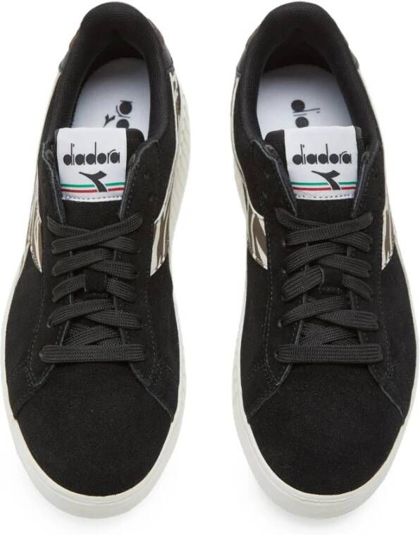 Diadora Zwarte Leren Vetersneakers Black Dames