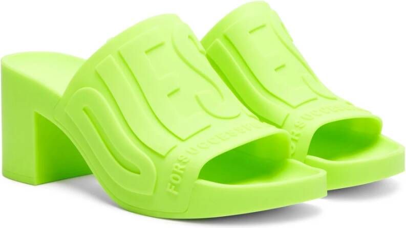 Diesel Gehakte neon rubberen zwembadslippers Green Dames