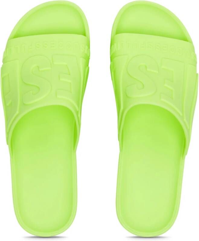 Diesel Gehakte neon rubberen zwembadslippers Green Dames