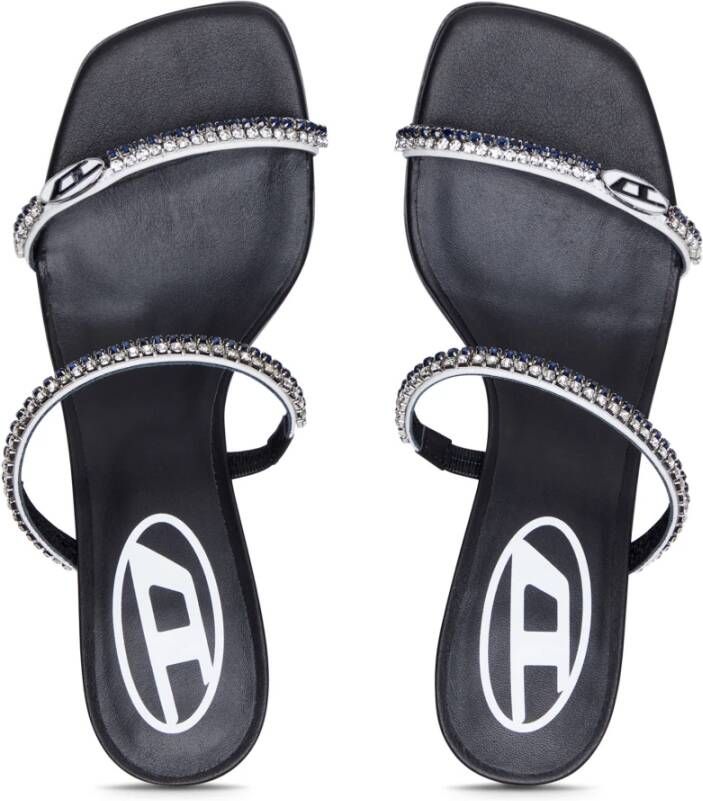 Diesel Leren sandalen met kristallen bandjes Black Dames
