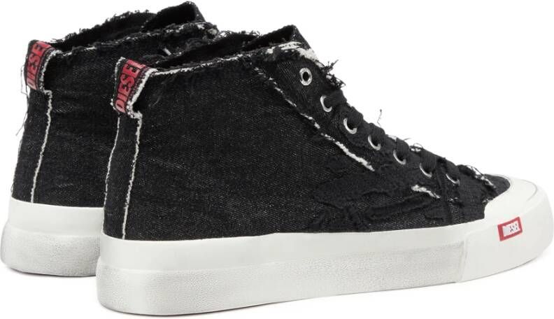 Diesel S-Athos Mid Destroyed gauze and denim high-top sneakers Black Heren