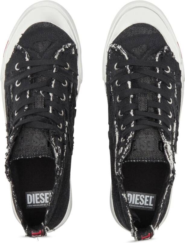 Diesel S-Athos Mid Destroyed gauze and denim high-top sneakers Black Heren