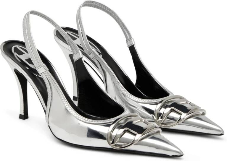 Diesel Spiegelende Slingback met Oval-D Logo Gray Dames