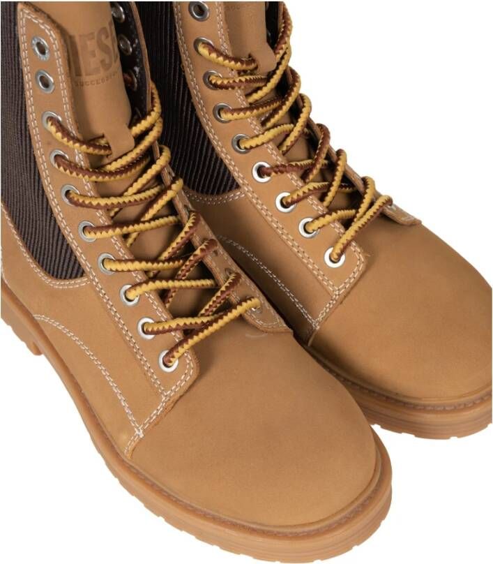 Diesel Stijlvolle Veterschoenen Werklaarzen Brown Dames