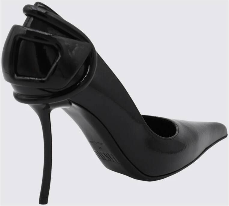 Diesel Zwarte Leren Pumps met Puntige Neus en Stiletto Hak Black Dames